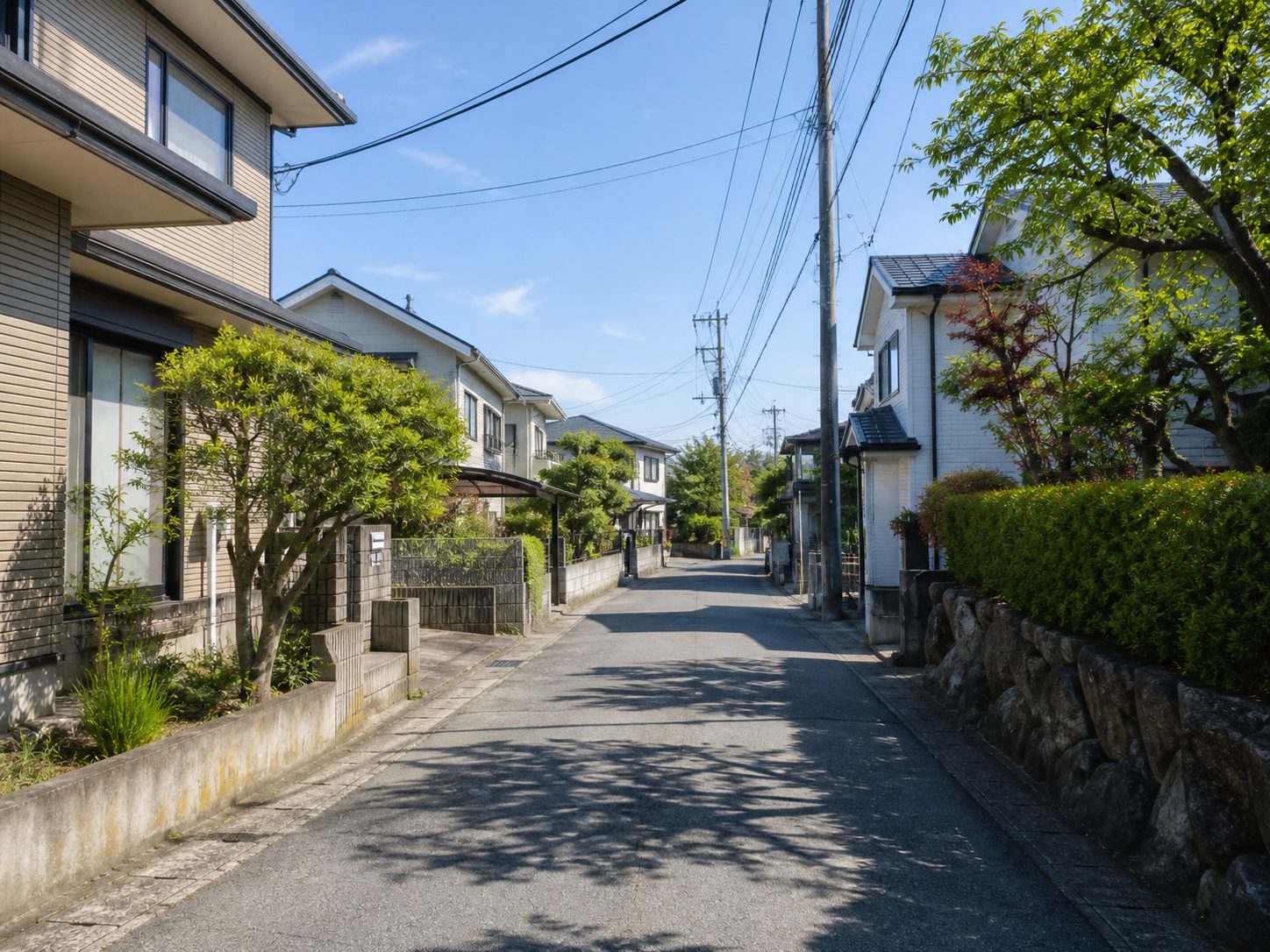 長野県上田市のような地方都市の住宅街の通りのイメージ